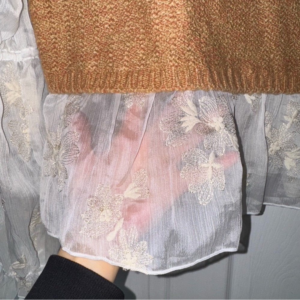 Anthropologie Tan and Cream Layered Blouse - Picture 9 of 13